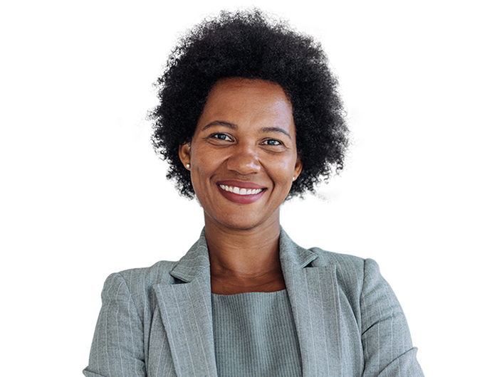 Businesswoman in grey suit
