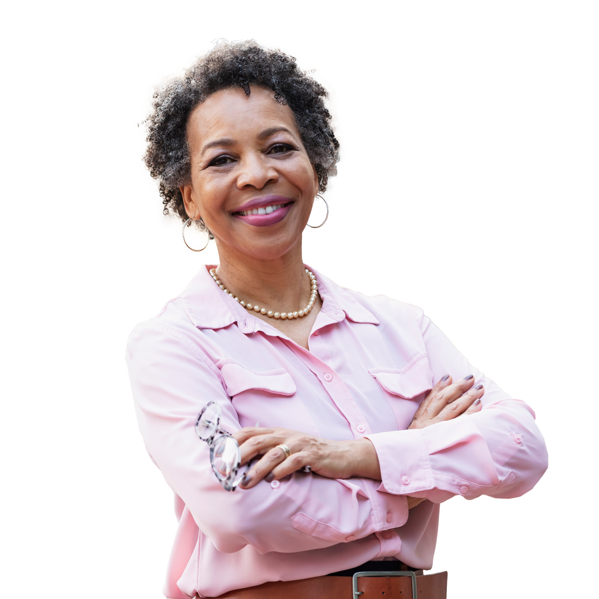 Business woman in pink shirt smiling